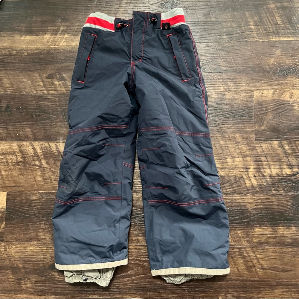 Mini Boden lined thick snow pants cuffed blue red 7-8Y